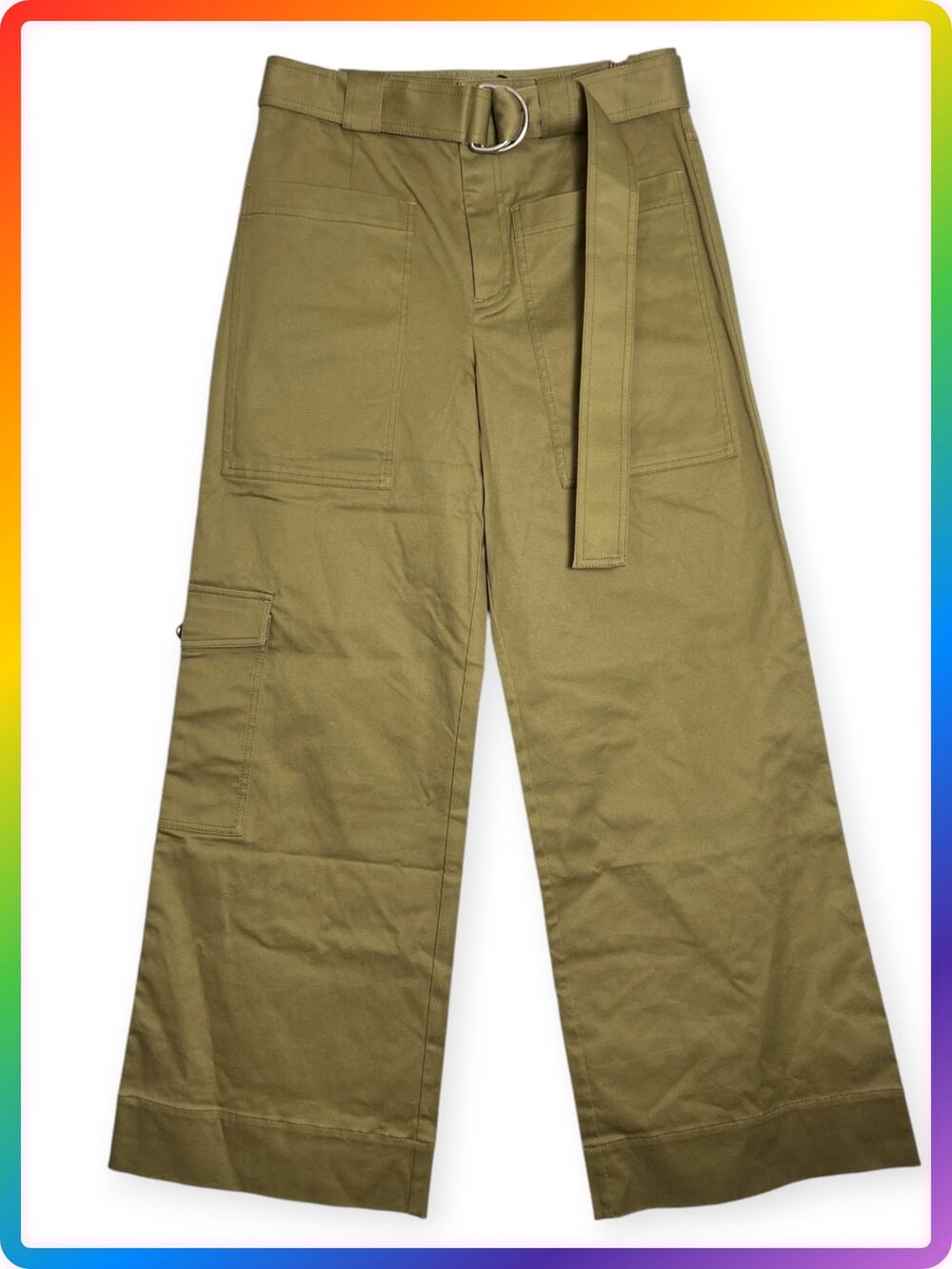 Proenza Schouler White Label Khaki Cotton Cargo Wide Leg Pants Size 6 NWT